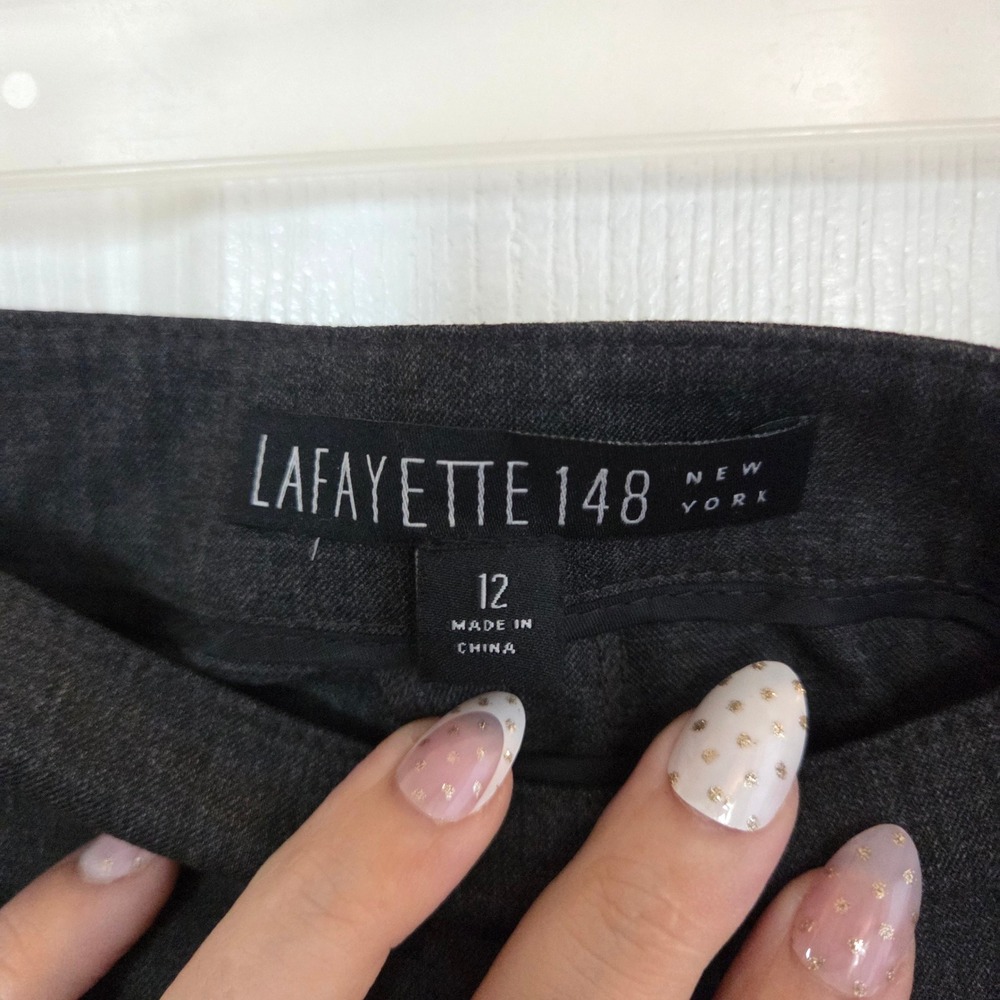 Lafayette 148 New York Bleecker Grey Virgin Wool Blend Straight Leg Pants Sz 12 - Picture 3 of 9